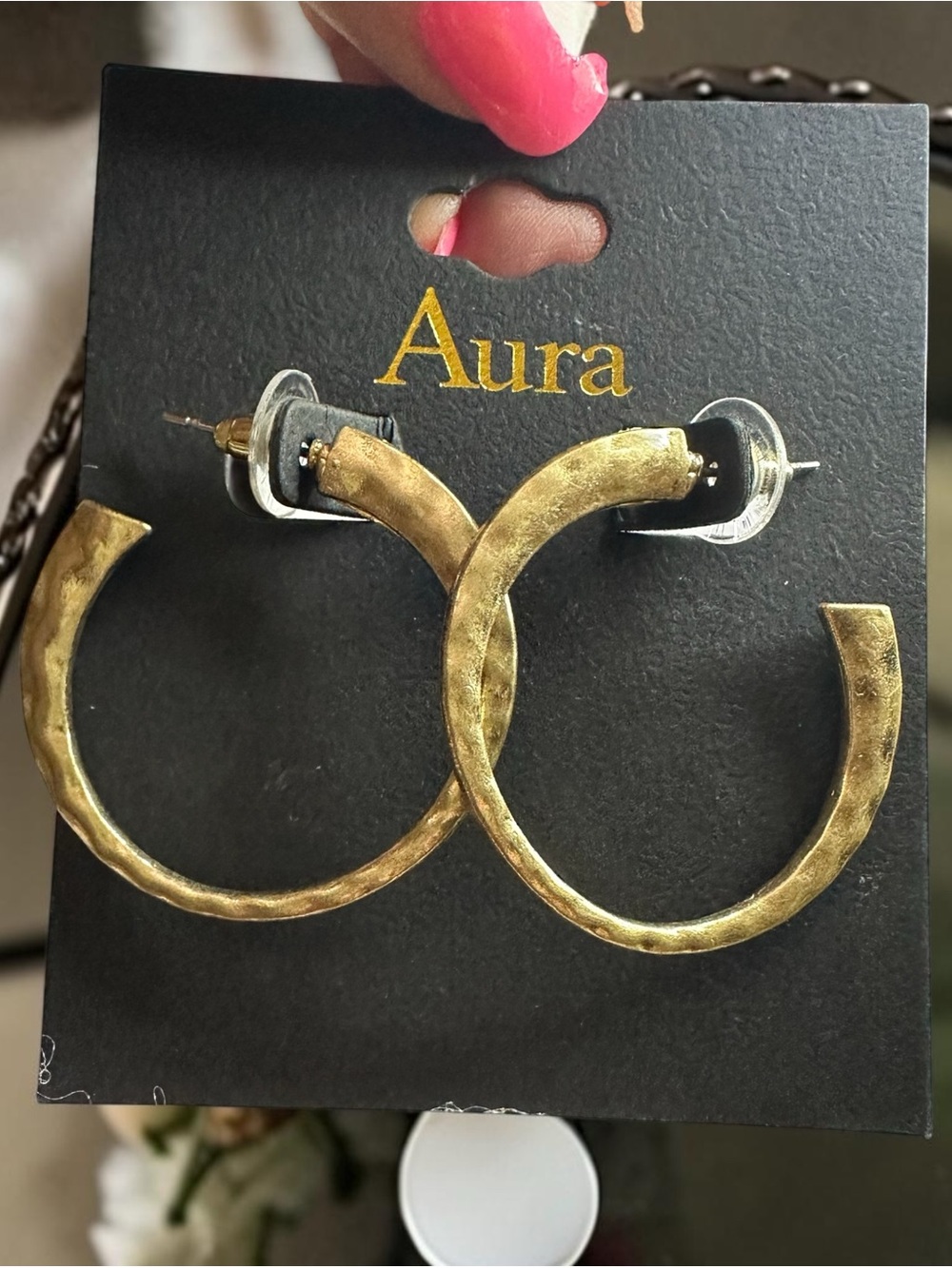 Aura Hammered Gold-Tone Hoop Earrings NWT